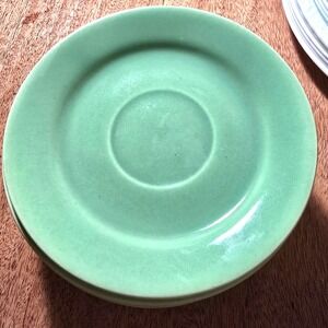 Bauer USA Los Angeles Green Ceramic Saucers Set of 7 Vintage Kitchenware